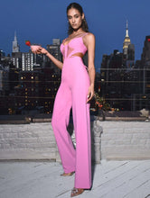 Load image into Gallery viewer, Pink suspender high waist wide leg pants jumpsuit high street sexy banquet party jumpsuit
