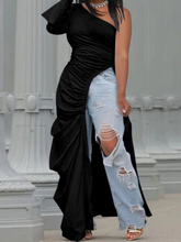 Load image into Gallery viewer, Side-Cut Slim-Fitting  Long-Sleeved Slanted-Shoulder Dress HC2C59KCNN
