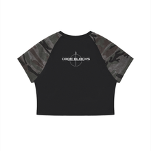 Load image into Gallery viewer, Women’s Camo Raglan Crop T-Shirt
