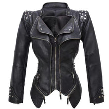 Load image into Gallery viewer, Tailed slim fit waist versatile jacket motorcycle willow nail leather jacket
