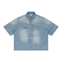 Load image into Gallery viewer, Unisex Vintage Wash Boxy Short Denim Shirt
