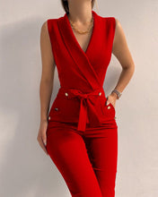 Load image into Gallery viewer, Button up V-neck sleeveless slim fit jumpsuit
