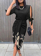Load image into Gallery viewer, Sexy printed hollow lace up pleated dress
