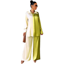 Load image into Gallery viewer, Elegant Satin Women's Matching 2 Piece Sets Casual Long Sleeve Panelled Shirt Pants Suit
