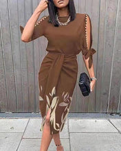 Load image into Gallery viewer, Sexy printed hollow lace up pleated dress
