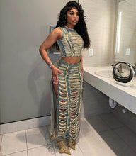 Load image into Gallery viewer, Women's trendy personalized handmade frayed vest slit denim skirt
