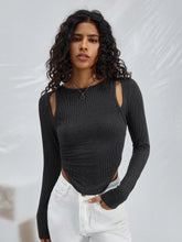 Load image into Gallery viewer, Hollow irregular round neck knitted long sleeved T-shirt fashion top
