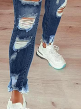 Load image into Gallery viewer, High-waisted ripped drawstring denim jeans HCZ7XKL8FK
