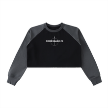 Load image into Gallery viewer, Raw-Hem Color-Block Raglan Crop Sweatshirt
