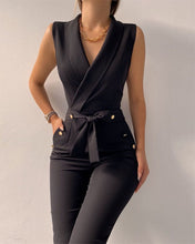 Load image into Gallery viewer, Button up V-neck sleeveless slim fit jumpsuit
