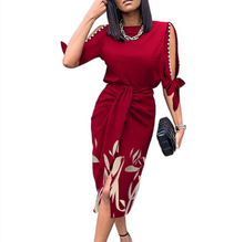 Load image into Gallery viewer, Sexy printed hollow lace up pleated dress
