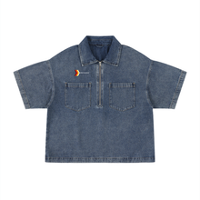 Load image into Gallery viewer, Unisex Vintage Wash Boxy Quarter-Zip Denim Shirt
