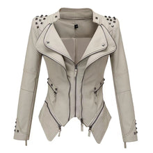 Load image into Gallery viewer, Tailed slim fit waist versatile jacket motorcycle willow nail leather jacket
