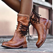 Load image into Gallery viewer, PU Coarse Low Heel Round Head Short Hair Short Sleeve Casual Style Fashion Martin Boots
