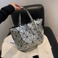 Load image into Gallery viewer, New internet celebrity fashion stitching geometric rhombus handbag texture large capacity shoulder tote bag
