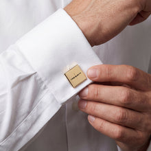 Load image into Gallery viewer, Gold Square Cufflinks — Engraved 'CODE BLOCKS' Designer Formal Accessory
