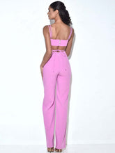 Load image into Gallery viewer, Pink suspender high waist wide leg pants jumpsuit high street sexy banquet party jumpsuit
