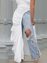 Load image into Gallery viewer, Side-Cut Slim-Fitting  Long-Sleeved Slanted-Shoulder Dress HC2C59KCNN
