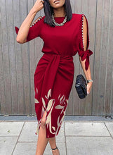 Load image into Gallery viewer, Sexy printed hollow lace up pleated dress
