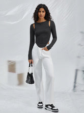 Load image into Gallery viewer, Hollow irregular round neck knitted long sleeved T-shirt fashion top
