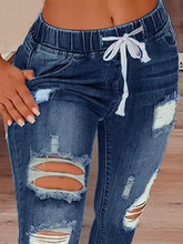 Load image into Gallery viewer, High-waisted ripped drawstring denim jeans HCZ7XKL8FK
