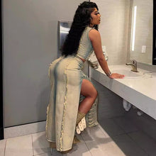 Load image into Gallery viewer, Women's trendy personalized handmade frayed vest slit denim skirt
