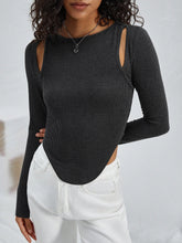 Load image into Gallery viewer, Hollow irregular round neck knitted long sleeved T-shirt fashion top
