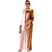 Load image into Gallery viewer, Elegant Satin Women's Matching 2 Piece Sets Casual Long Sleeve Panelled Shirt Pants Suit
