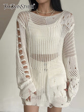 Load image into Gallery viewer, Hollow Out Knitting Sweaters For Women Round Neck Long Sleeve Casual Solid Loose Pullover Sweater Female Fashion
