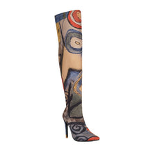Load image into Gallery viewer, Processing time:3-7days after placing orders  Plus Size Art Graffiti Over Knee Boots Pointed Toe Ultra-High Fine Heel Elastic Fabric Material Women's Long Boots Printed Boots
