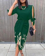 Load image into Gallery viewer, Sexy printed hollow lace up pleated dress
