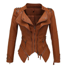 Load image into Gallery viewer, Tailed slim fit waist versatile jacket motorcycle willow nail leather jacket
