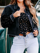 Load image into Gallery viewer, Casual Sequin Splicing Worn Denim Jacket HW5ZLXKWPF
