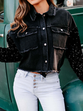 Load image into Gallery viewer, Casual Sequin Splicing Worn Denim Jacket HW5ZLXKWPF
