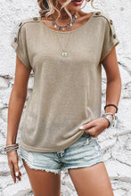 Load image into Gallery viewer, Decorative Button Round Neck Short Sleeve Blouse
