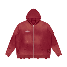 Load image into Gallery viewer, Unisex Distressed Full Zip Sweater

