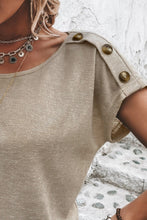 Load image into Gallery viewer, Decorative Button Round Neck Short Sleeve Blouse
