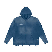 Load image into Gallery viewer, Unisex Distressed Full Zip Sweater
