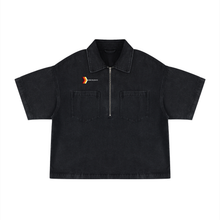 Load image into Gallery viewer, Unisex Vintage Wash Boxy Quarter-Zip Denim Shirt
