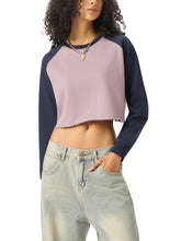Load image into Gallery viewer, Raw-Hem Color-Block Raglan Crop Sweatshirt
