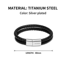 Load image into Gallery viewer, Engravable Sterling Silver Rectangle Black Leather Bracelet
