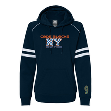 Load image into Gallery viewer, J. America 8645 Women's Varsity Fleece Piped Hooded Sweatshirt
