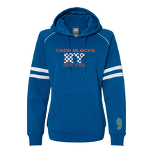 Load image into Gallery viewer, J. America 8645 Women's Varsity Fleece Piped Hooded Sweatshirt
